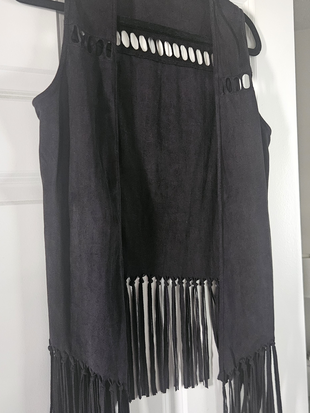 Timing Black Suede-Look Fringe Vest